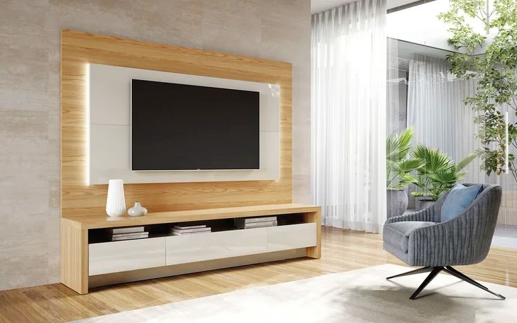 Rack minimalista para sala de TV.